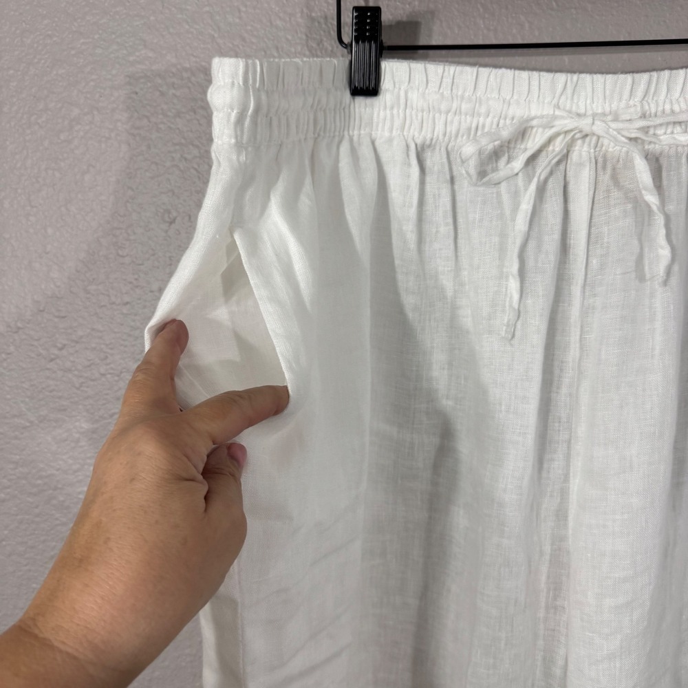 Elie Tahari Woman's Size 2X White 100% Linen Sheer Pull On Pants Swim Coverup - Picture 11 of 12